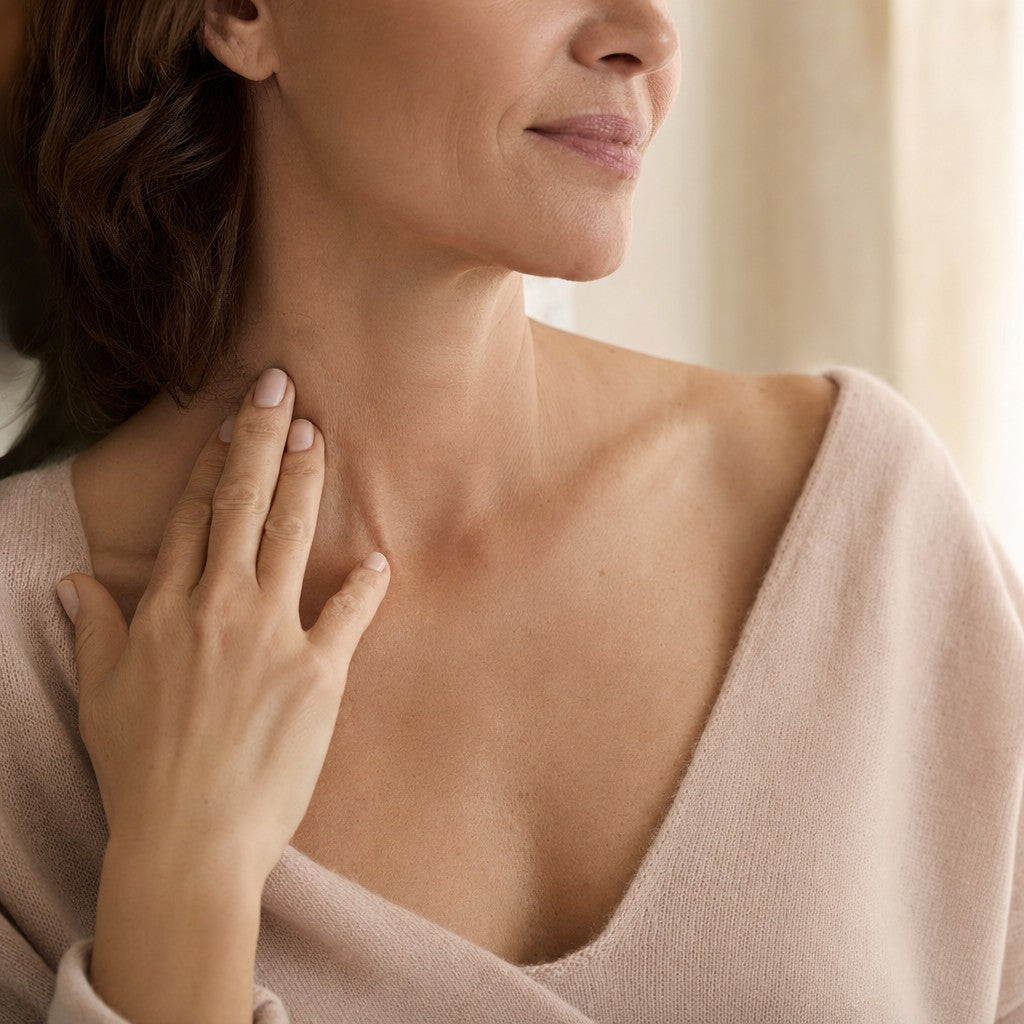 Woman touching her neck